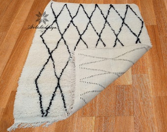 Handmade Moroccan Beni Ourain Rug - Custom Area Rug for Bedroom - Berber Style - White Color - Available in ALL SIZES.