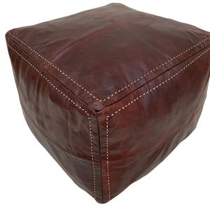 Genuine Leather Pouf Ottoman | Bohemian Brown Footstool | Floor Pillow for Living Room.
