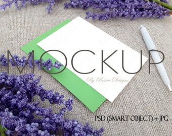 Purple Floral Card Mockup: Smart Object PSD & JPEG (4x6)