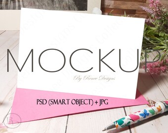 4x6 White Card Mockup: Stationery Template (PSD Smart Object)