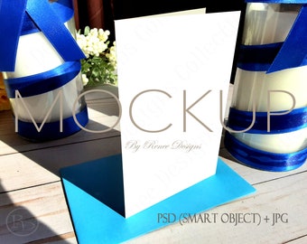 Wedding Card Mockup: 4x6 Folded Card, Candles (PSD Smart Object + JPG)
