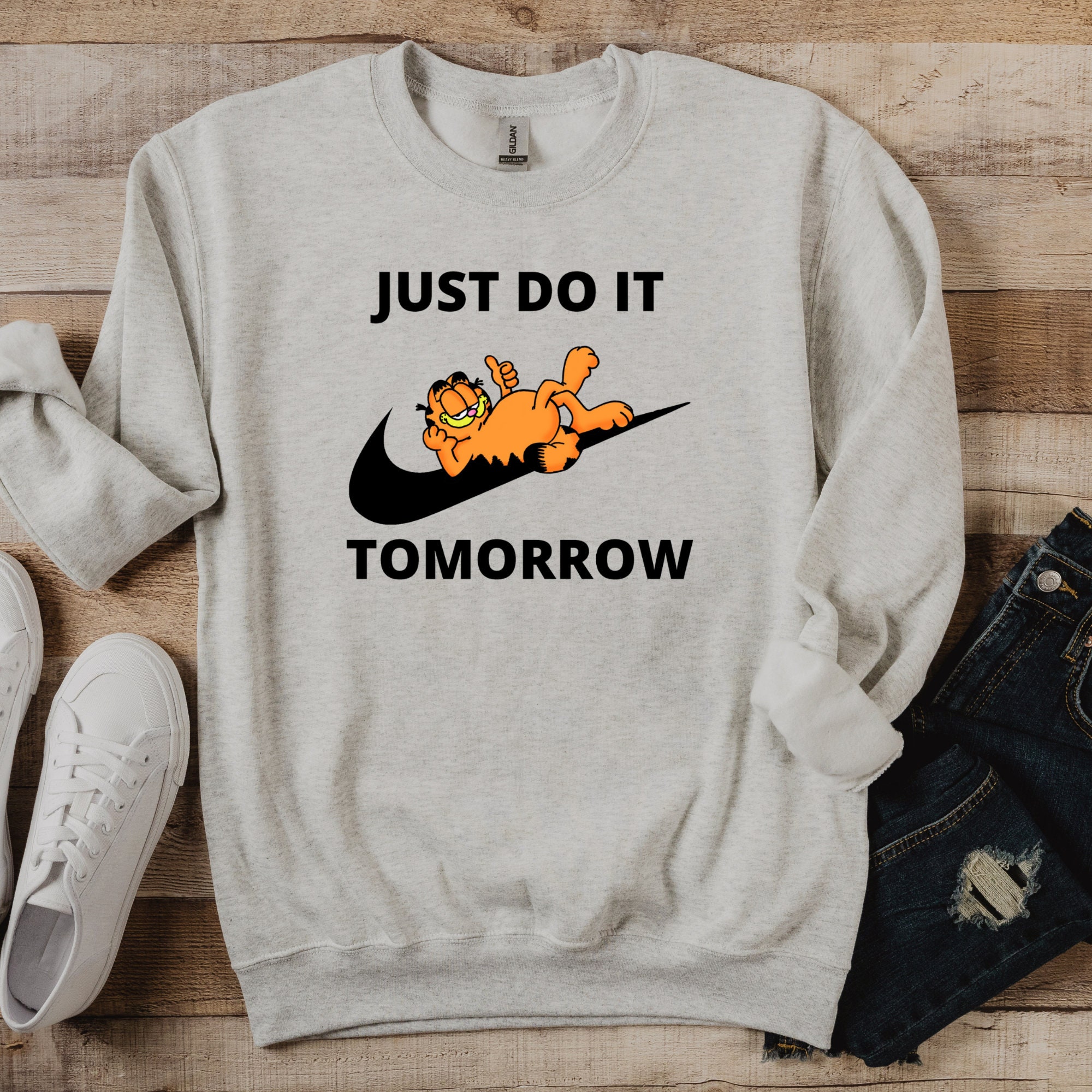 Discover Garfield Sweatshirt, Just Do It Tomorrow Sweatshirt, Just Do It Later Sweater, Garfield The Cat Shirt, Garfield Meme Shirt, Funny Cat Shirts