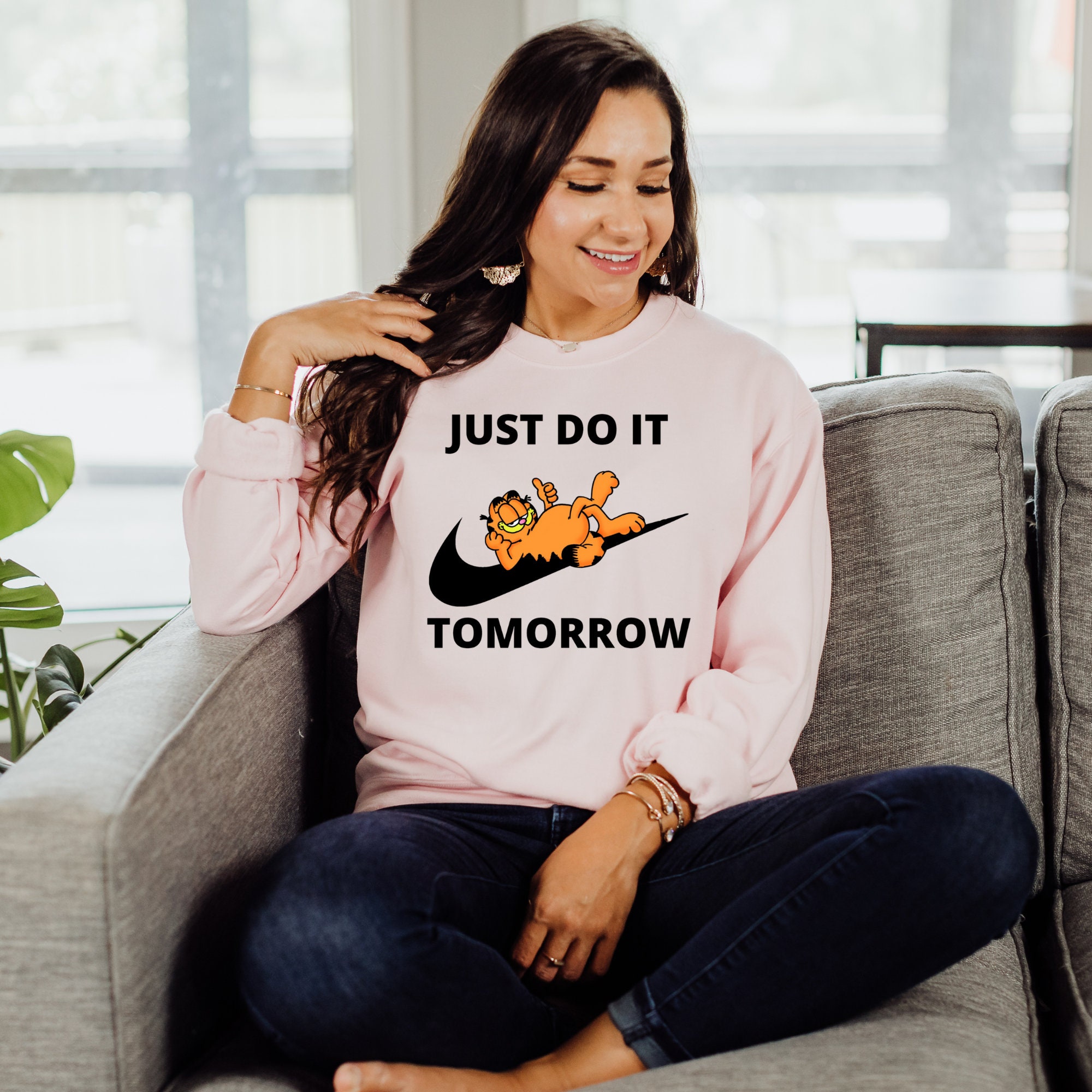 Discover Garfield Sweatshirt, Just Do It Tomorrow Sweatshirt, Just Do It Later Sweater, Garfield The Cat Shirt, Garfield Meme Shirt, Funny Cat Shirts