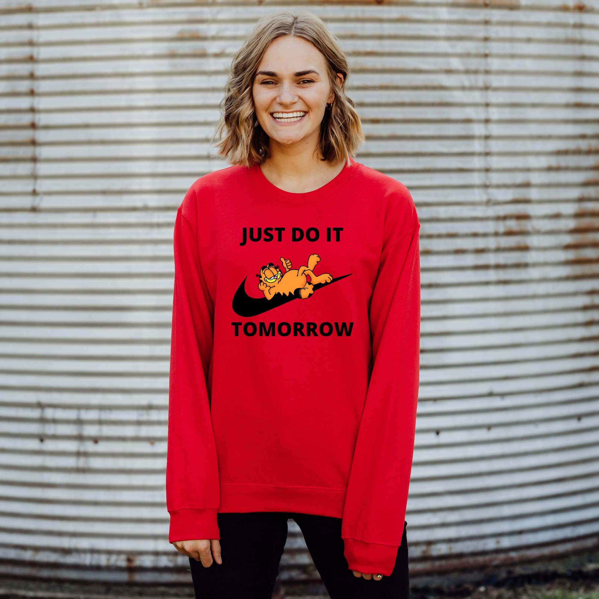 Discover Garfield Sweatshirt, Just Do It Tomorrow Sweatshirt, Just Do It Later Sweater, Garfield The Cat Shirt, Garfield Meme Shirt, Funny Cat Shirts