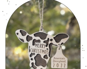 Americas Dairyland / Adorno de vaca de Wisconsin / Vaca de Navidad / Adorno de Navidad de Wisconsin