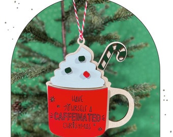 Adorno del titular de la tarjeta de regalo de la taza de café, adorno de café, titular de la tarjeta de regalo de Navidad, adorno de madera