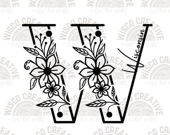Wisconsin Floral SVG - Archivo de corte - Cricut - Glowforge - Uso comercial - Silueta - Wisconsin SVG - Wisconsin Flower - WI Svg