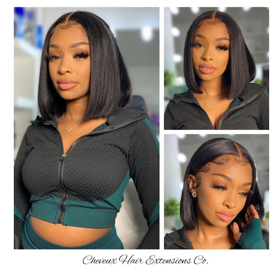 100 Brazilian Virgin Human Hair 24 Lace Closure Blunt Cut Bob Etsy Canada