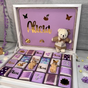 Scatola di cioccolatini personalizzata – Regalo per nascita, battesimo, baby shower, primo compleanno, per bambine, bebè femmina