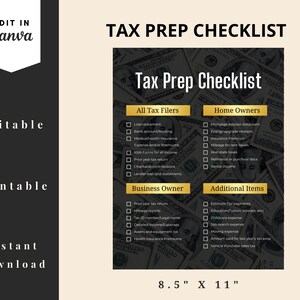 Tax Prep Checklist, Printable, Tax Preparation Checklist, Tax Prep ...