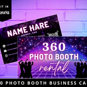 360 Photo Booth Business Card Template, Photo booth Supplier, Party Rental Card, Photography Business, Photo Booth Services