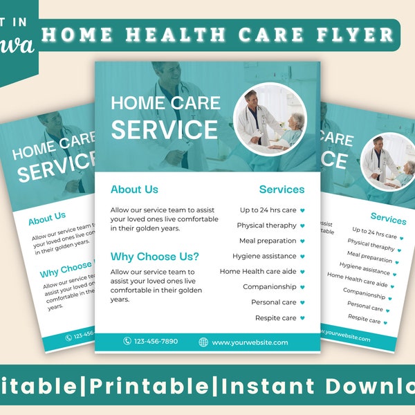 Editable Home Health Care Service Flyer, Nursing Home Flyer, Home Care Brochure, Personal Care Assistant, Senior Care Flyer Canva