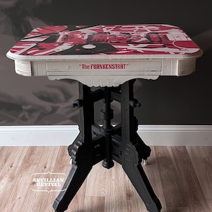 Eddie Van Halen Tribute Table / Collectable EVH Celebration / EVH Frankenstrat Accent Furniture / Victorian Eastlake Side Table
