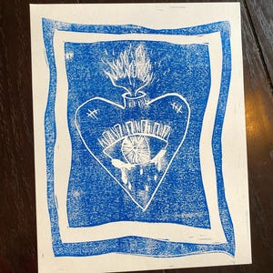 Sacred Heart Print - Linocut - Ink Print