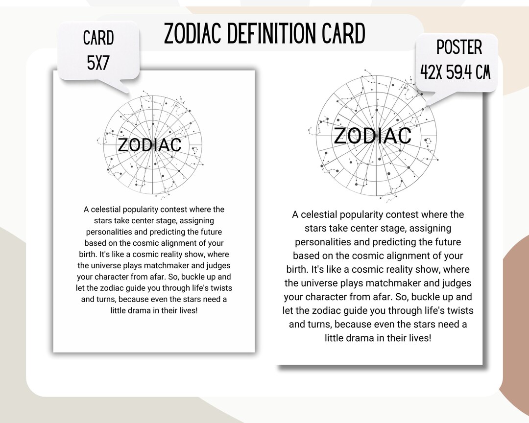 Zodiac Cards Definition, Zodiac Poster Clipart Etsy