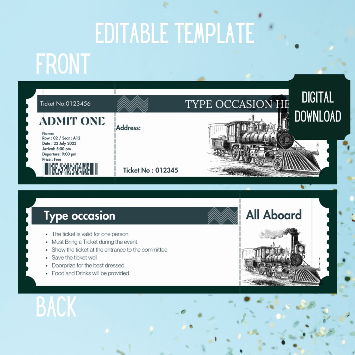 Train Ticket Invitations Train Birthday Invite Printable - Etsy