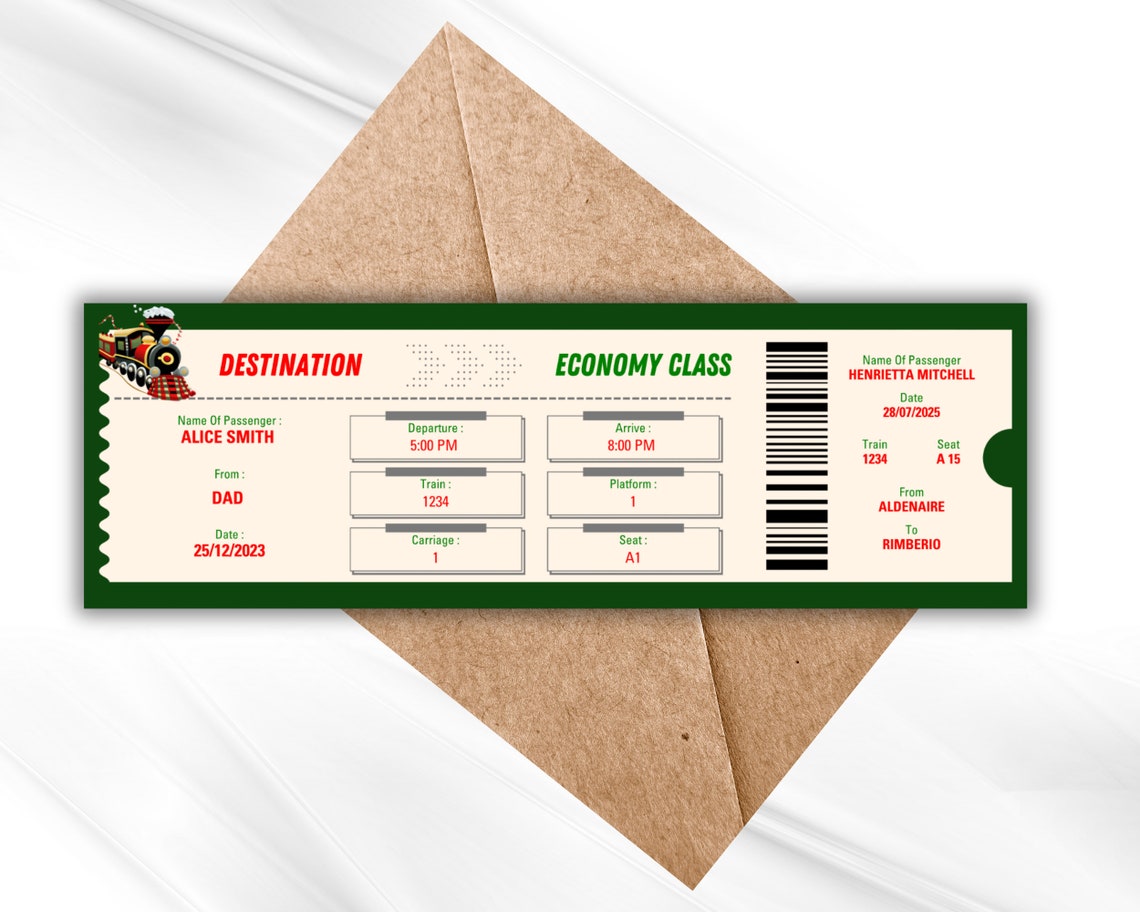 Christmas Train Ticket, DIY Train Ticket Template,printable Train Ticket Template, Personalised ...