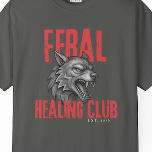 Feral Healing Club Wolf Graphic Tee, Garment-Dyed Cotton Shirt