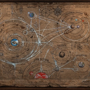 Stormlight infused Cosmere Navigation Chart | Fantasy poster of The Cosmere with Investiture