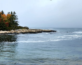 Fog Rolling the Maine Rocky Coast Photo Metal Print