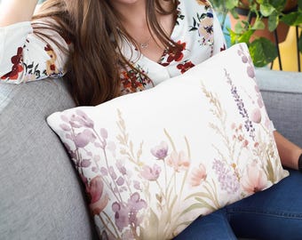 Spring Floral Lumbar Pillow – Botanical Accent Cushion