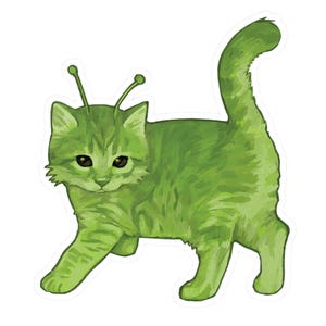 Glorp Alien Cat Decal or Magnet | Whimsical Green Kitten Art | Cute Sci-Fi Cat Sticker | Vinyl Decal or Fridge Magnet
