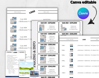 Real Estate Muti Unit building pricing sheets. Canva template with bonus feature sheets