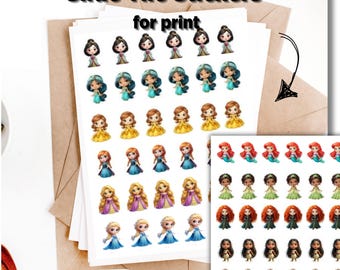 Princess printable sticker for slide tile game. Majong kids