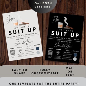 Suit Up Card for Groomsmen Template for Best Man Gift for Groomsman Proposal Printable Template For Groomsmen Modern be my Groomsman Minimal