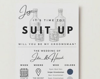 Suit Up Card for Groomsmen Template for Best Man Gift for Groomsman Proposal Printable Template For Groomsmen Modern be my Groomsman Minimal