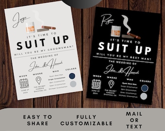 Suit Up Card for Groomsmen Template for Best Man Gift for Groomsman Proposal Printable Template For Groomsmen Modern be my Groomsman Minimal