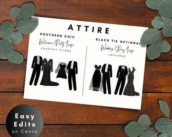 Wedding Attire Card for Wedding Style Card for Black Tie Wedding Guest Attire Template for Wedding Dress Code for Wedding Color Palette