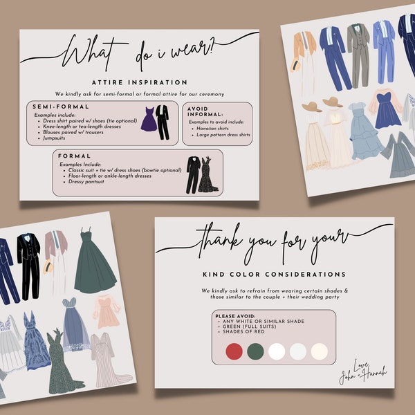 Wedding Attire Card Template for Wedding Style Inspiration Card for Wedding Outfit Card for Guest Attire Card Insert for Wedding Dress Code
