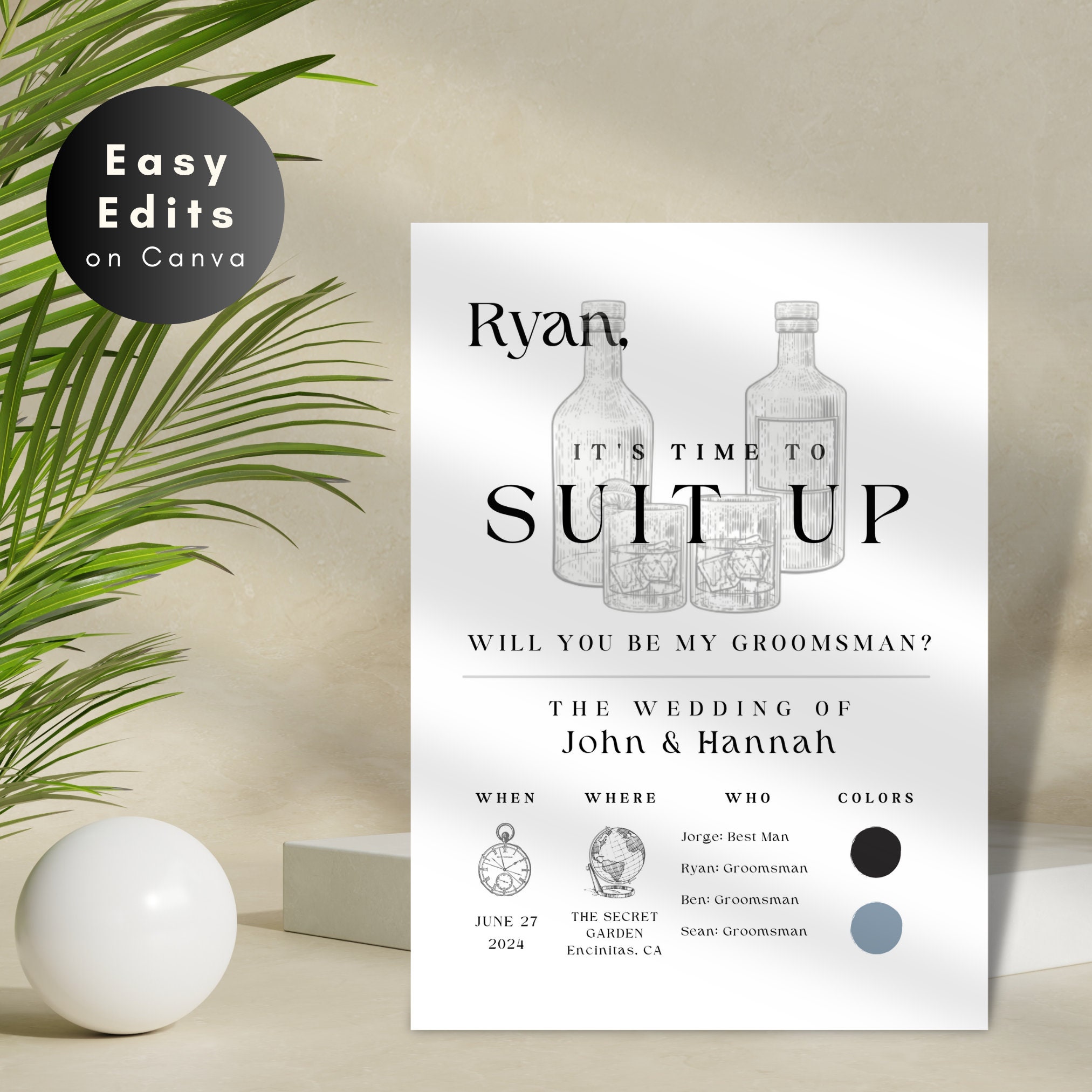 Suit up Card for Groomsmen Template for Best Man Gift for Groomsman Proposal Printable Template ...