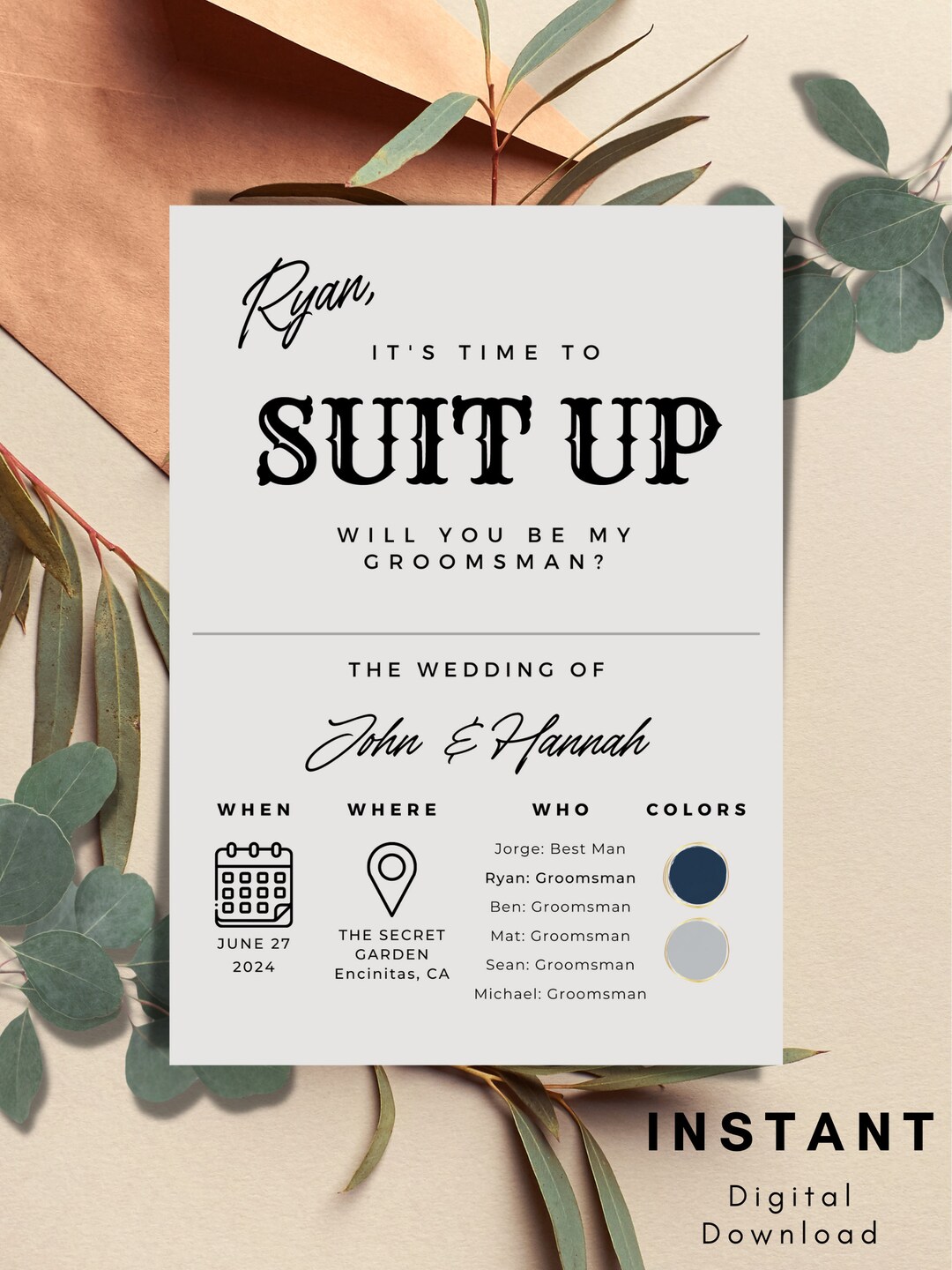 Groomsman Info Card, Printable Groomsmen Information Card, Groomsman Western, West, Info ...