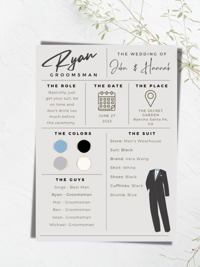 Groomsman Info Card Printable Groomsmen Information Card - Etsy