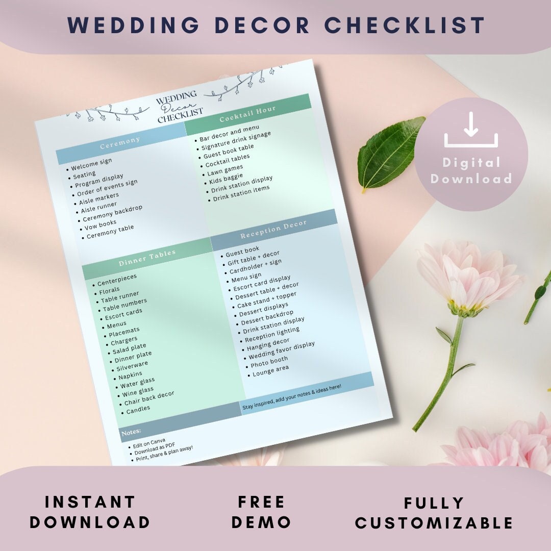 Wedding Decor Checklist Printable Decor List Wedding Decor Etsy Wedding Decor Checklist Printable Decor List Wedding Decor Etsy