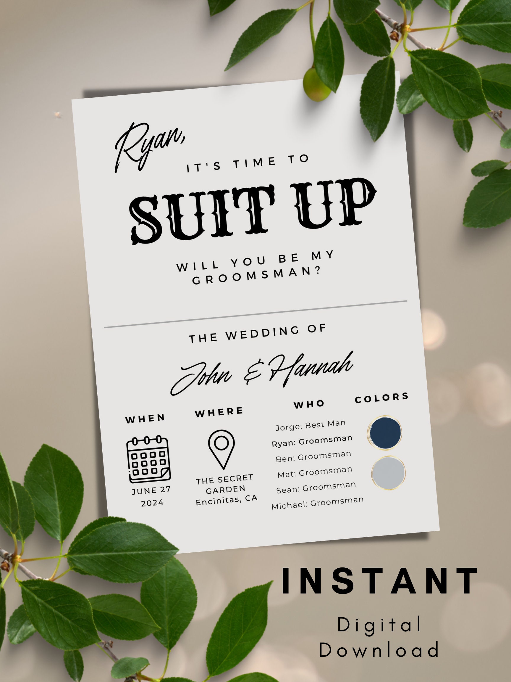 Groomsman Info Card, Printable Groomsmen Information Card, Groomsman ...