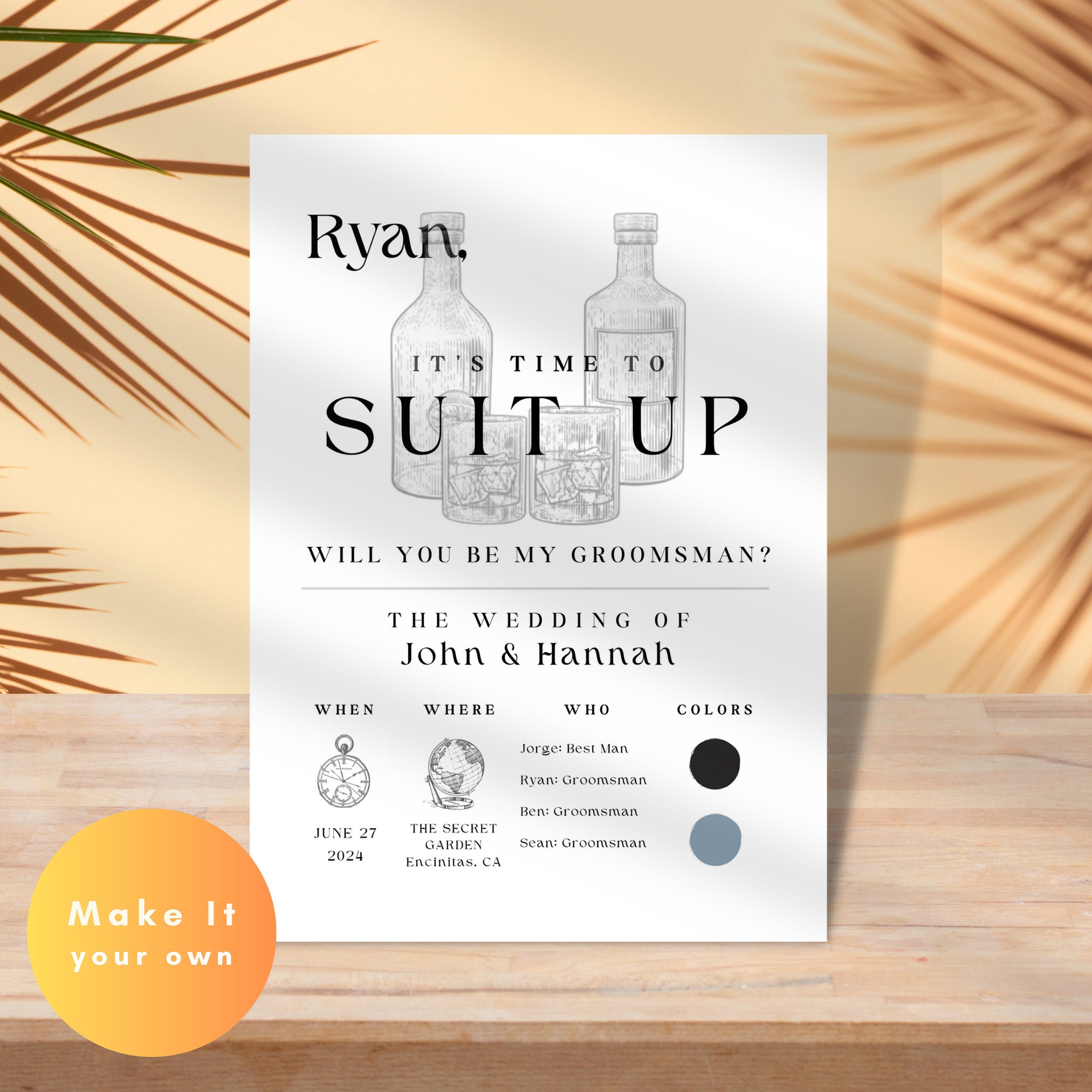 Suit up Card for Groomsmen Template for Best Man Gift for Groomsman Proposal Printable Template ...