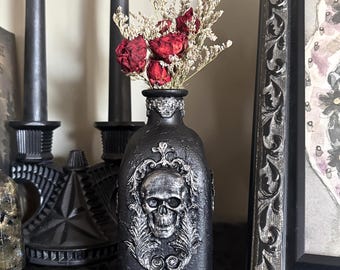 Skull Designed Mausoleum Bottle, Crypt Tomb Cemetery Vase
