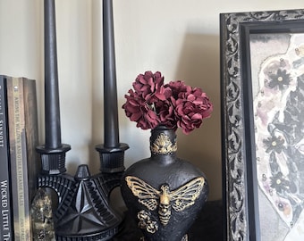 Golden Death's Head Moth Gothic Flower Vase, Handcrafted Bud Vase For Entomology Lovers