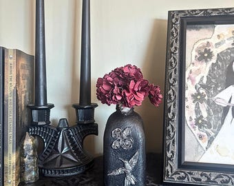 Hummingbird With Roses Bud Vase / Handcrafted Gothic Spring Decor