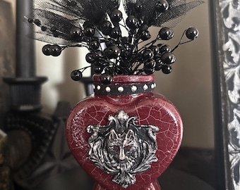 Cherry Red Bud Vase With Wolf Crest, Vampire Castle Curio