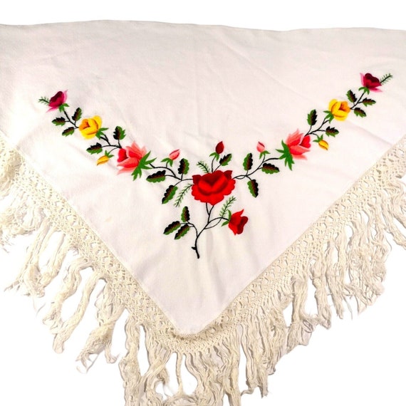 Vintage Piano Scarf Embroidered Shawl Wrap Floral… - image 1