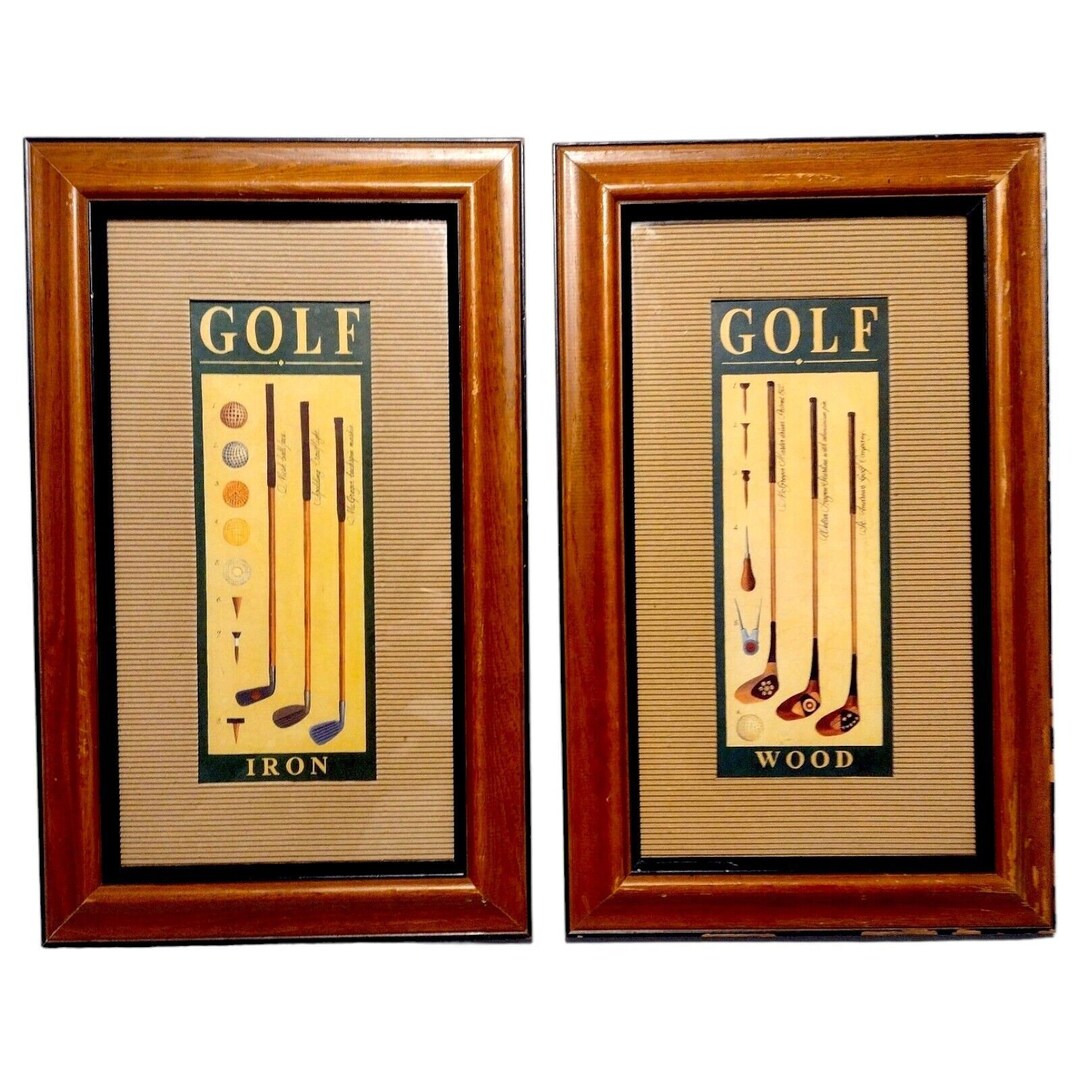 Vintage Golf Art Prints Framed Wood Iron Clubs 9x15 M Wisombe Victorian