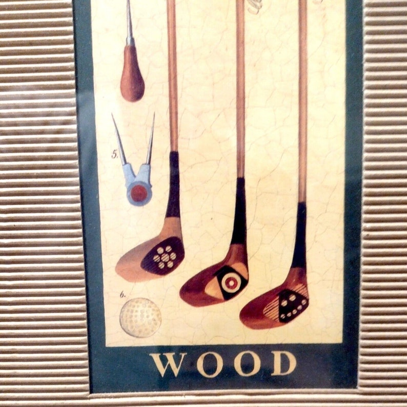 Vintage Golf Art Prints Framed Wood Iron Clubs 9x15 M Wisombe Victorian
