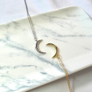 Crescent Moon Necklace, Sterling Silver Gold Plated Moon Necklace, Crescent Moon Pendant Necklace, Matching Gift for Her, Valentine&#39;s Gift