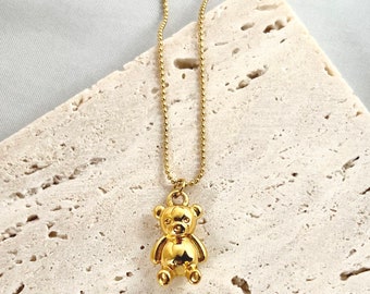 Teddy Bear Necklace, 18K Gold Teddy Bear Pendant Necklace, Cute Gift For Girls / Women, Valentine's Day Gift