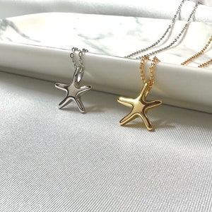 Starfish Necklace, Sea Star Necklace, Sterling Silver Gold Plated Starfish Pendant, Dainty Minimalistic Necklace, Matching Gift for Her