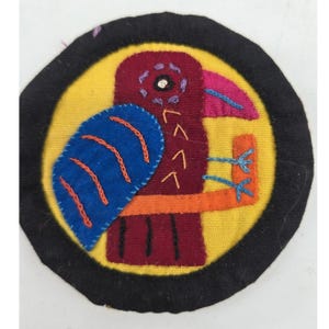 Vintage Mola Handstitched Patch Textile Fiber South American Folk Art Bird Boho